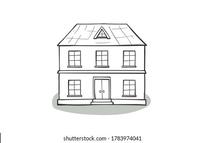 Cartoon house, detached, single family house. Hand drawn cartoon vector illustration. Doodle home - cartoon scribble style vector illustration.