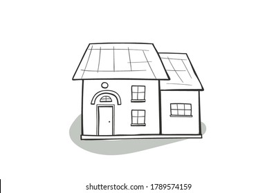 Cartoon house, detached, single family house. Hand drawn cartoon vector illustration. Doodle home - cartoon scribble style vector illustration.