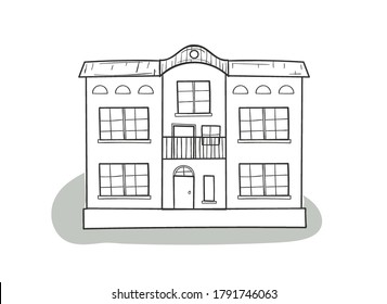 Cartoon house, detached, single family house. Hand drawn cartoon vector illustration. Doodle home - cartoon scribble style vector illustration.