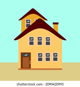 cartoon house exterior with blue sky Front Home Architecture Concept Flat Design Style. Vector illustration of  Building