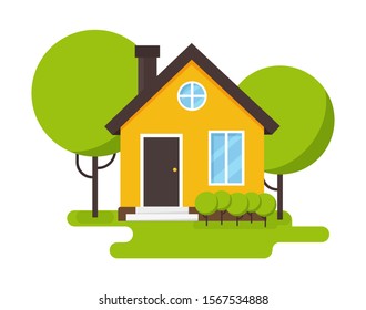 Cartoon house facade in flat style