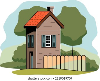 Cartoon house. Fun vector graphics. Kids art. Background.