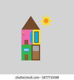 cartoon house icon color illustration design vector