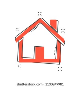 Cartoon house icon in comic style. Home illustration pictogram. House splash business concept.