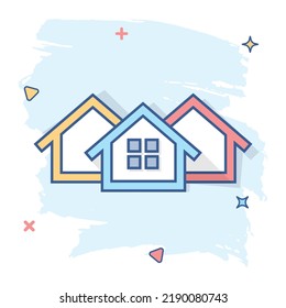 Cartoon house icon in comic style. Home illustration pictogram. House splash business concept.