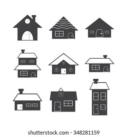Cartoon house icon set.