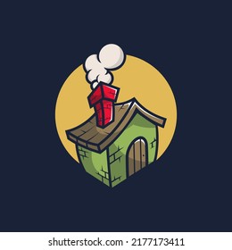 Cartoon House Logo Illustration With Chimney