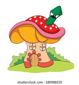 Cartoon house look like a mushroom costs on the fringe of the forest.
