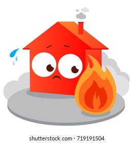 Cartoon house on fire. Vector illustration
