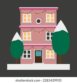 cartoon house. Poster design. Vector illustration.