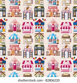 cartoon house / shop seamless pattern
