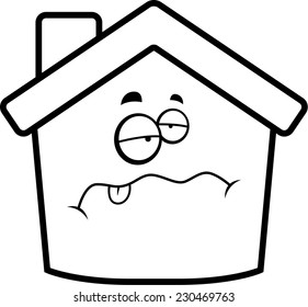 A cartoon house with a sick expression.