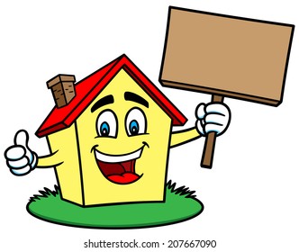 Cartoon House with Sign