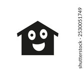Cartoon house with a smile and face. Vector silhouette on white background.