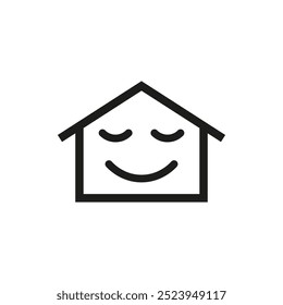 Cartoon house with a smile and face. Vector on white background. 