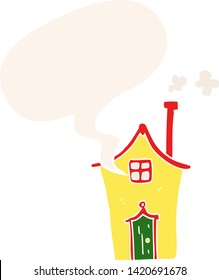 casa de caricaturas con burbuja de habla en estilo retro