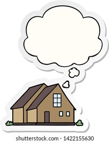 casa de caricaturas con burbuja de pensamiento como pegatina impresa