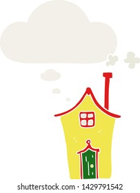 cartoon house with thought bubble in retro style