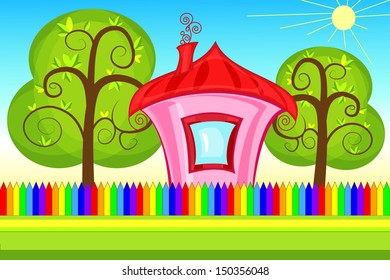 Cartoon house. Vector illustration.Cute and cozy children picture. Bright colors. EPS 10