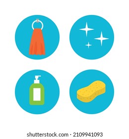 Cartoon Household Cleaning Signs Icon Set. Vector illustration