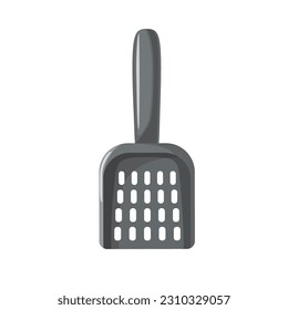 Cartoon household dustpan for home pets. Domestic animals care supplies. Blue scoop template. Shovel for cleaning cats tray toilet. Litterbox plastic spoon. Vector veterinary accessory