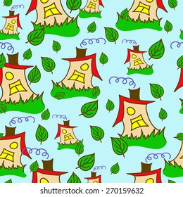 cartoon houses seamless pattern