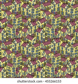 Cartoon Houses set. Colorful Vector seamless pattern.
