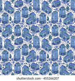 Cartoon Houses set. Colorful Vector seamless pattern.
