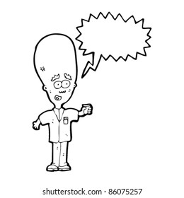 cartoon huge brain genius with speech bubble