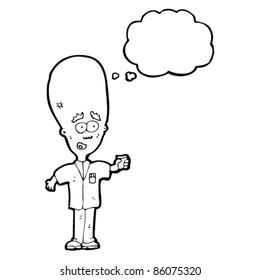 caricatura del genio del cerebro enorme con burbuja del pensamiento