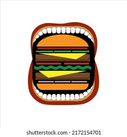 Cartoon Huge Burger In The Mouth