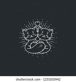 Cartoon hugging cats. Greetings and surprise vector illustration for prints, cards and coloring books