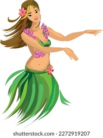 Cartoon hula dancer isolated on white background