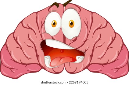 Cartoon human brain with facial expression illustration