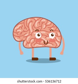 cartoon human brain  icon over blue background. colorful design. vector illustration