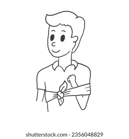 Caricatura humana con mano rota. Ilustración del vector