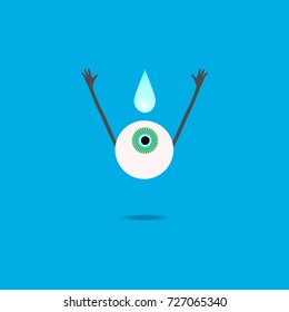 Cartoon human eye rejoices in moisturizing