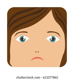 cartoon human female sad face vector illustration