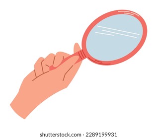 Cartoon Human hand holding a mirror. Vector isolated flat illustration.
