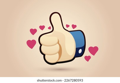 Cartoon human hand with thumb. Concept of like at social network, success or good feedback. 3d vector illustration