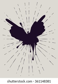 Cartoon human hands with gestures, grunge silhouette with splatters.