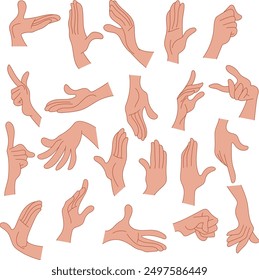 Cartoon human hands, Hands poses gestures, human palms and wrist vector set