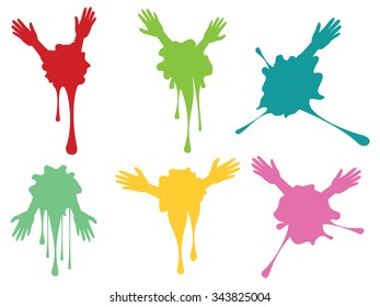 Cartoon human hands with various gestures, simple silhouette.