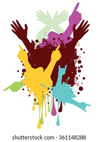 Cartoon human hands with various gestures, simple silhouette.