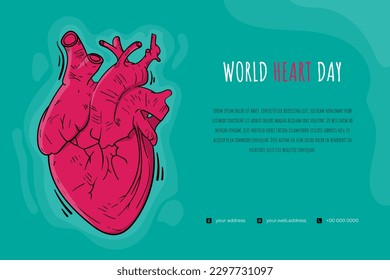 Cartoon of human heart illustration in green background for healthy template design