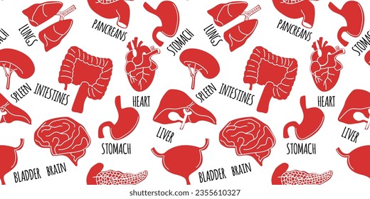 Cartoon menschliche innere Organe. Nahtloses Muster. Innere Körperteile. Umhüllung oder Geschenkpapier. Vektorgrafik