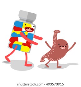 Cartoon human organs, which runs the medicine. The concept of health and medicine, a healthy lifestyle. Vector