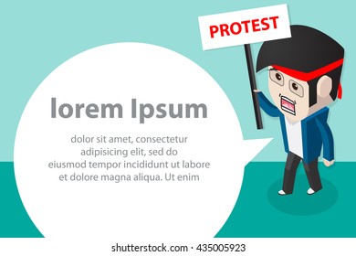 Cartoon human  with sign for strike concept design, flat style
