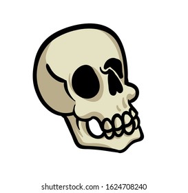 Cartoon human skull. Flat vector illustration, isolated on white background.