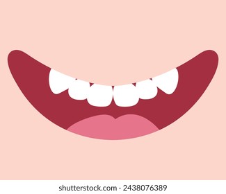 Cartoon human smiling mouth with teeth. Cute hand drawn smile with big fangs. Vector illustration